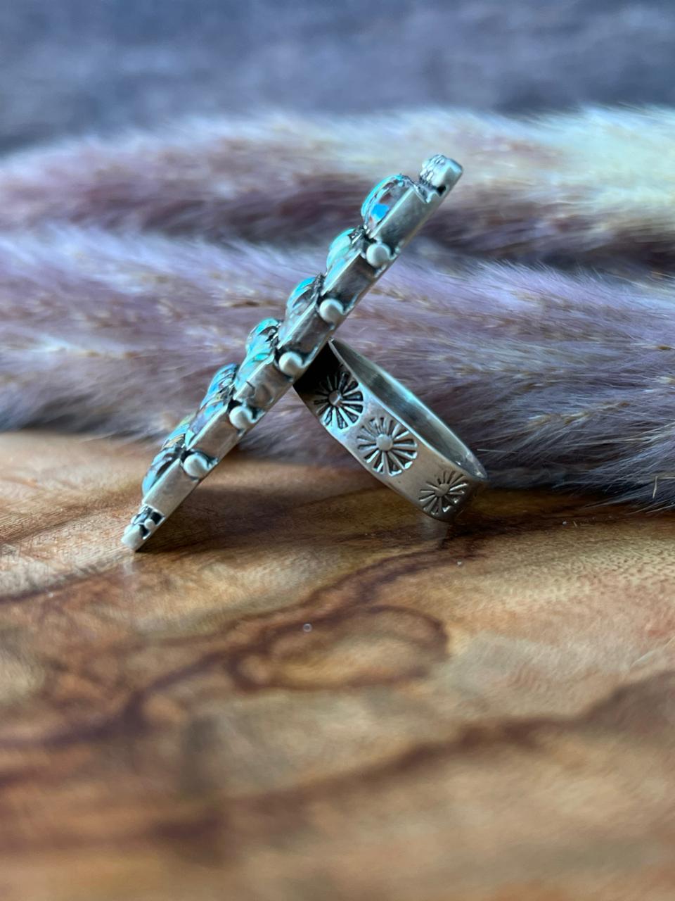 Handmade Sterling Silver Matrix Golden Hills Turquoise Adjustable Ring "Signed Nizhoni"