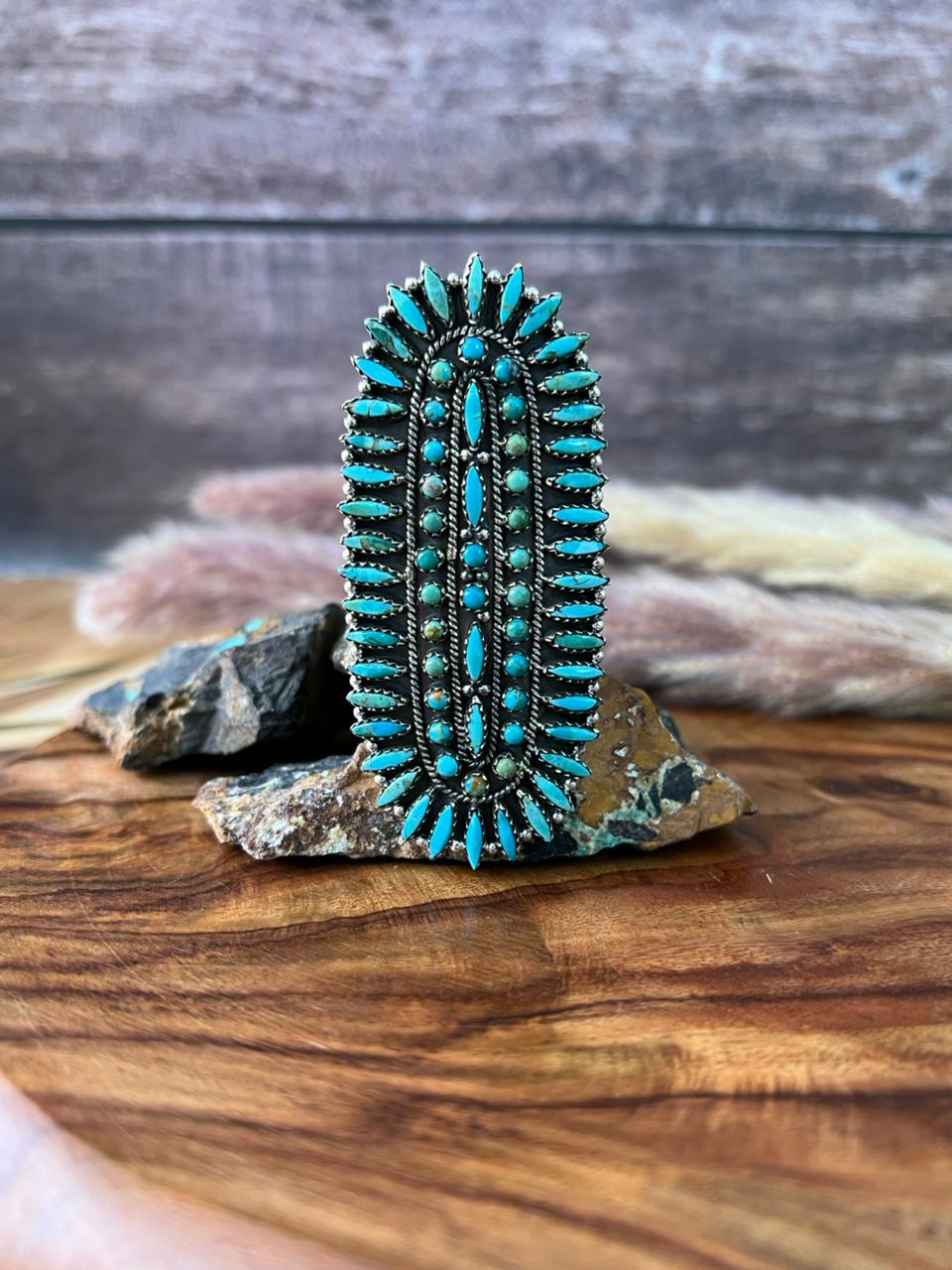 Handmade Sterling Silver Kingman Turquoise Adjustable Ring "Signed Nizhoni"