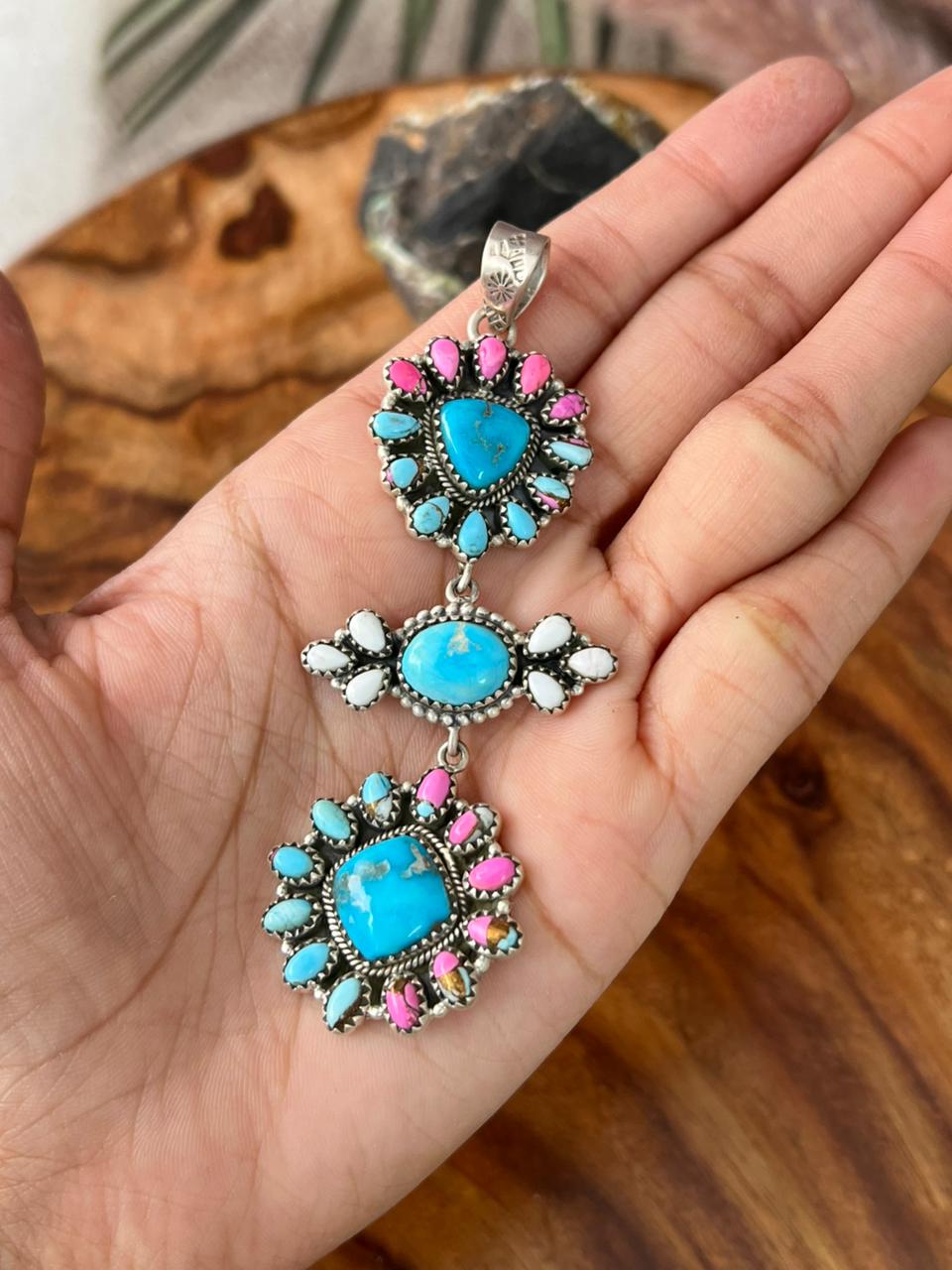 Handmade Sterling Silver Sierra Bella Turquoise with Cotton Candy Collection: Pendant "Signed Nizhoni"