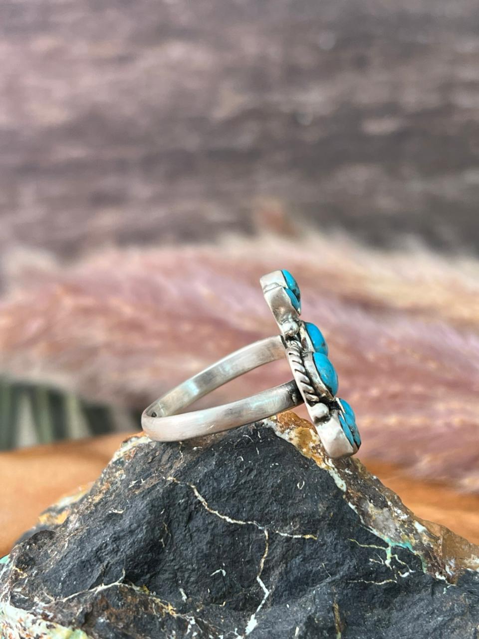 Handmade Sterling Silver Blue Kingman Turquoise Adjustable Ring "Signed Nizhoni"