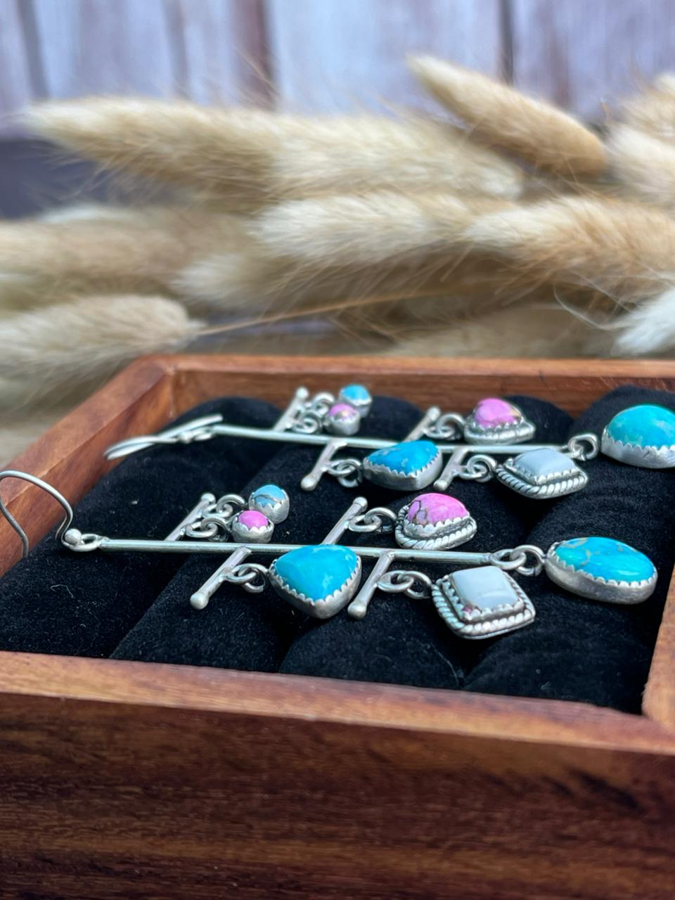 Handmade Sterling Silver Sierra Bella Turquoise with Cotton Candy Collection: Hook Dangle Earrings "Signed Nizhoni"