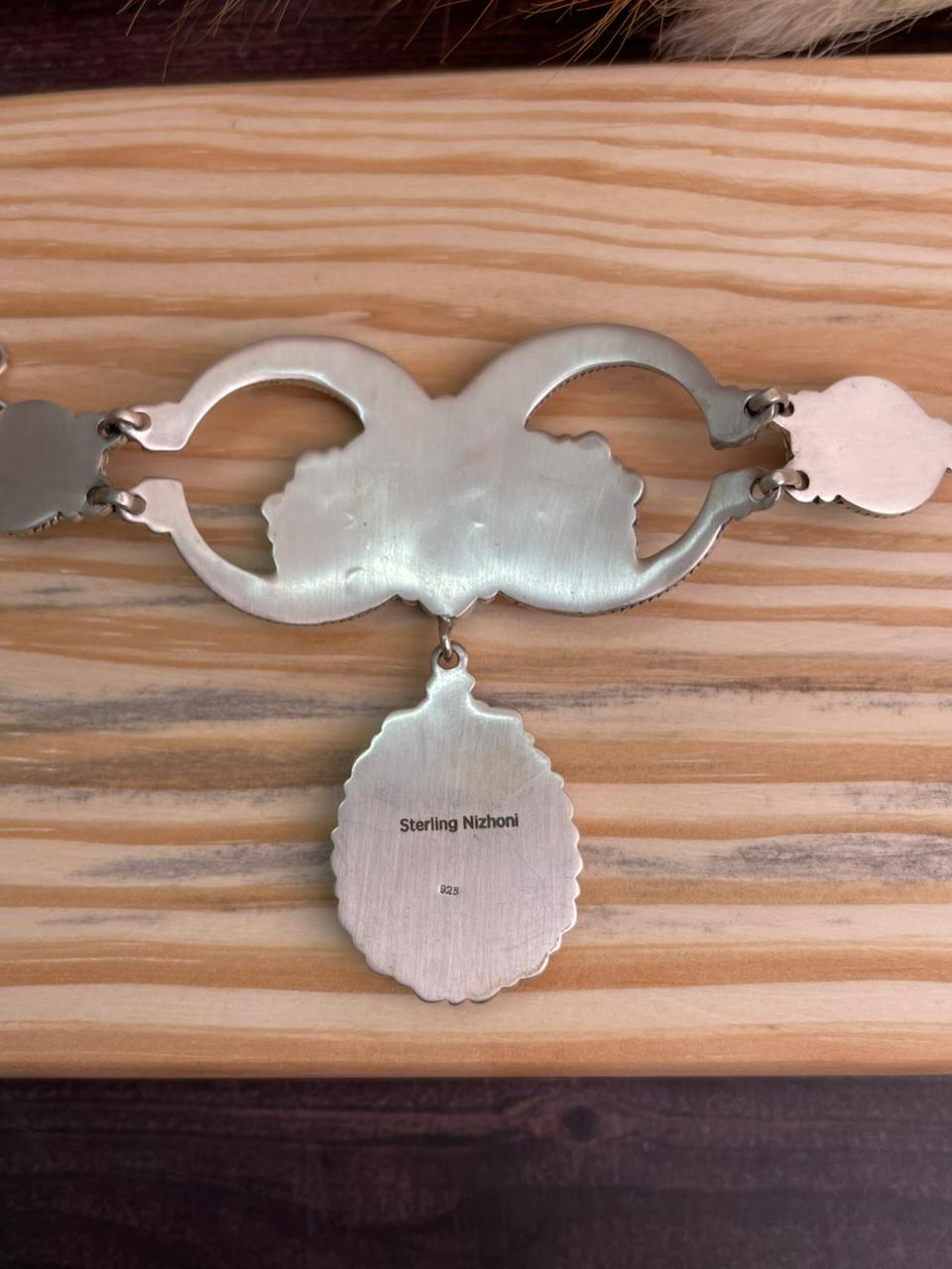 Handmade Sterling Silver Sierra Bella Turquoise with Cotton Candy Collection: Choker Necklace "Signed Nizhoni"