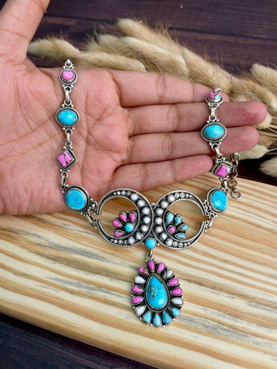 Handmade Sterling Silver Sierra Bella Turquoise with Cotton Candy Collection: Choker Necklace "Signed Nizhoni"