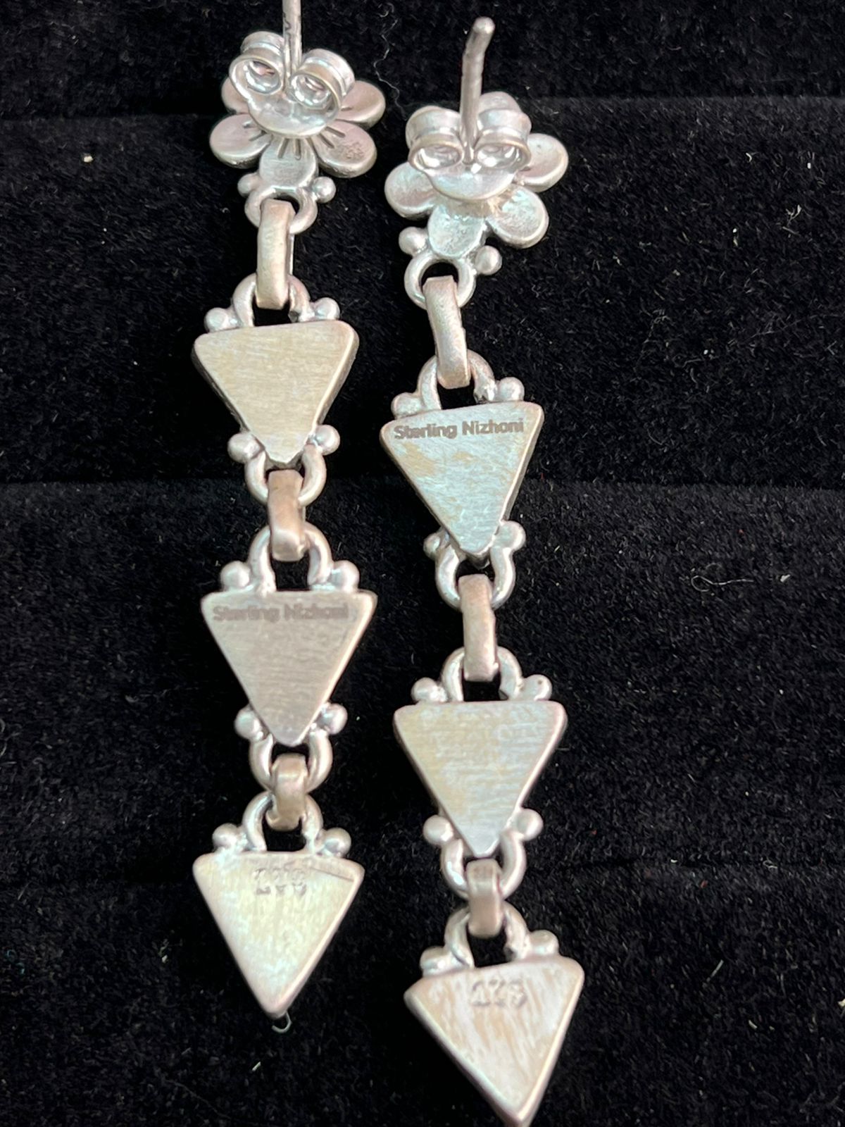Handmade Sterling Silver Kingman Turquoise Post Dangle Earrings "Signed Nizhoni"