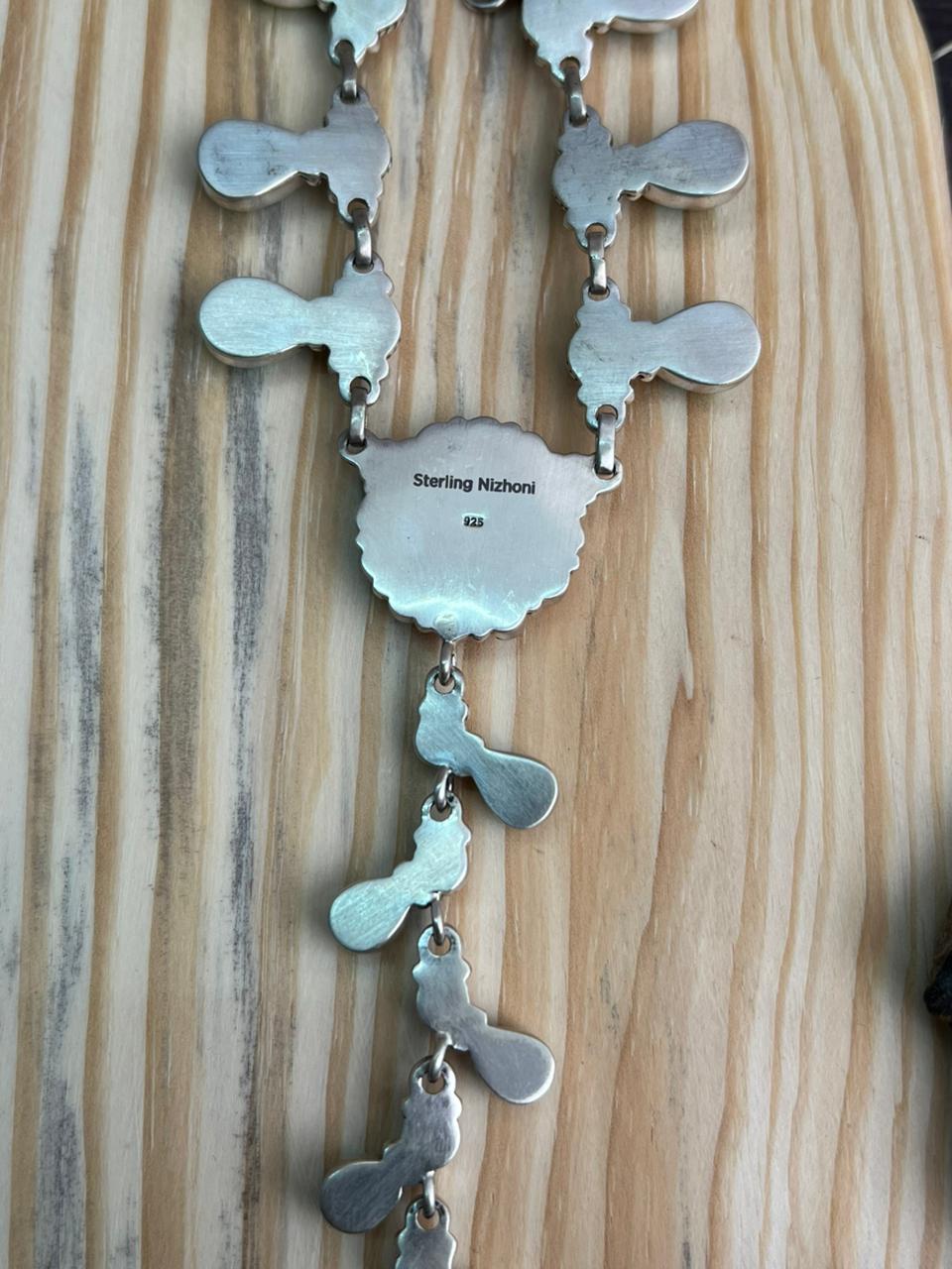 Handmade Sterling Silver Sierra Bella Turquoise with Cotton Candy Collection: 'Y Shaped' Drop Necklace "Signed Nizhoni"