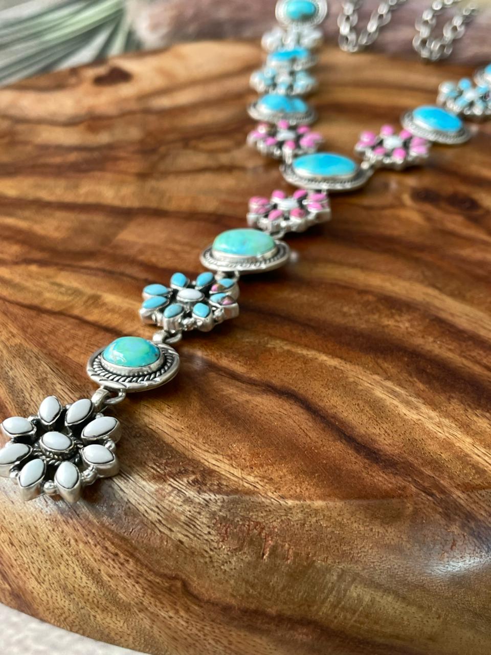 Handmade Sterling Silver Sierra Bella Turquoise with Cotton Candy Collection: 'Y Shaped' Drop Necklace "Signed Nizhoni"