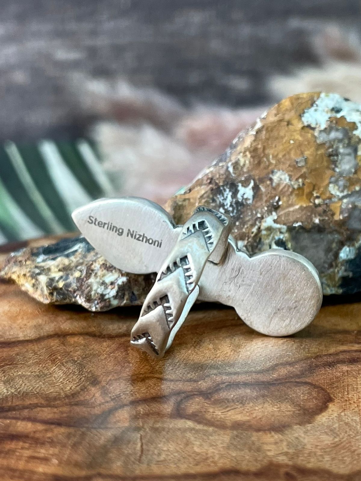 Handmade Sterling Silver Blackjack Turquoise Adjustable Ring "Signed Nizhoni"