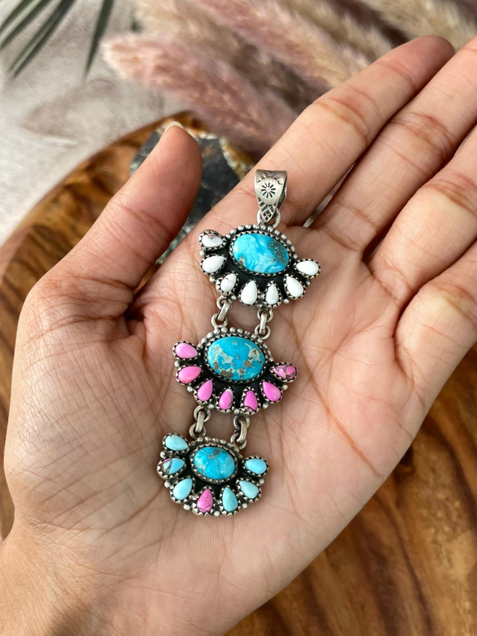 Handmade Sterling Silver Sierra Bella Turquoise with Cotton Candy Collection: Pendant "Signed Nizhoni"