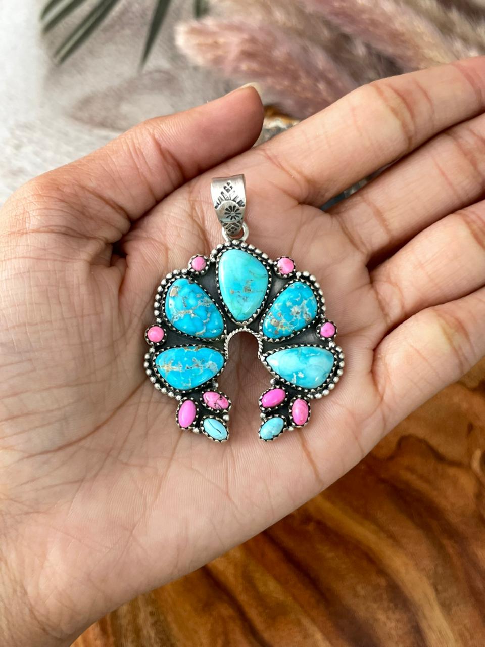 Handmade Sterling Silver Sierra Bella Turquoise with Cotton Candy Collection: Pendant "Signed Nizhoni"