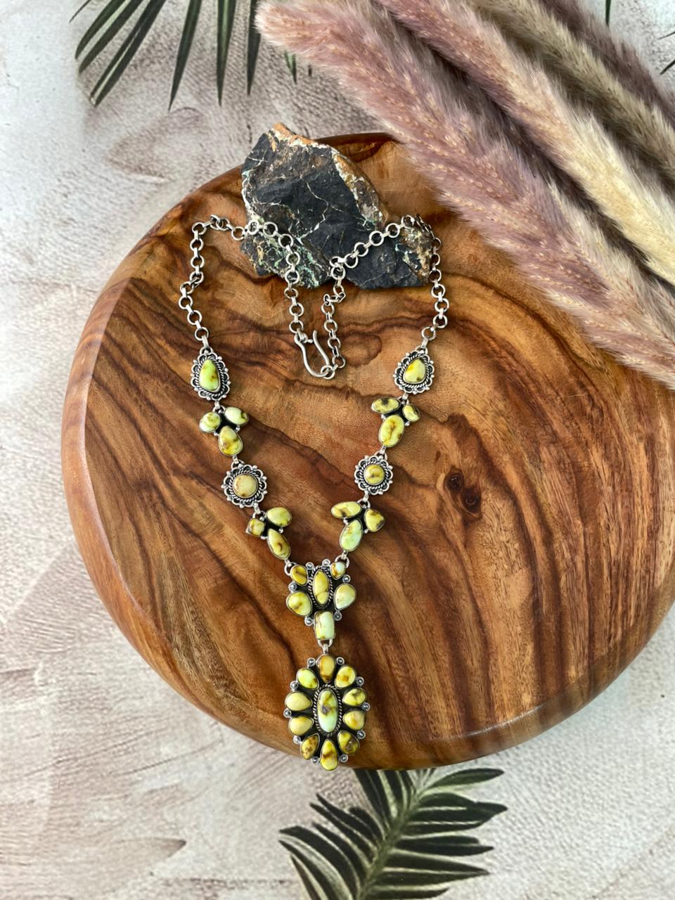 Handmade Sterling Silver Palomino Turquoise Necklace "Signed Nizhoni"