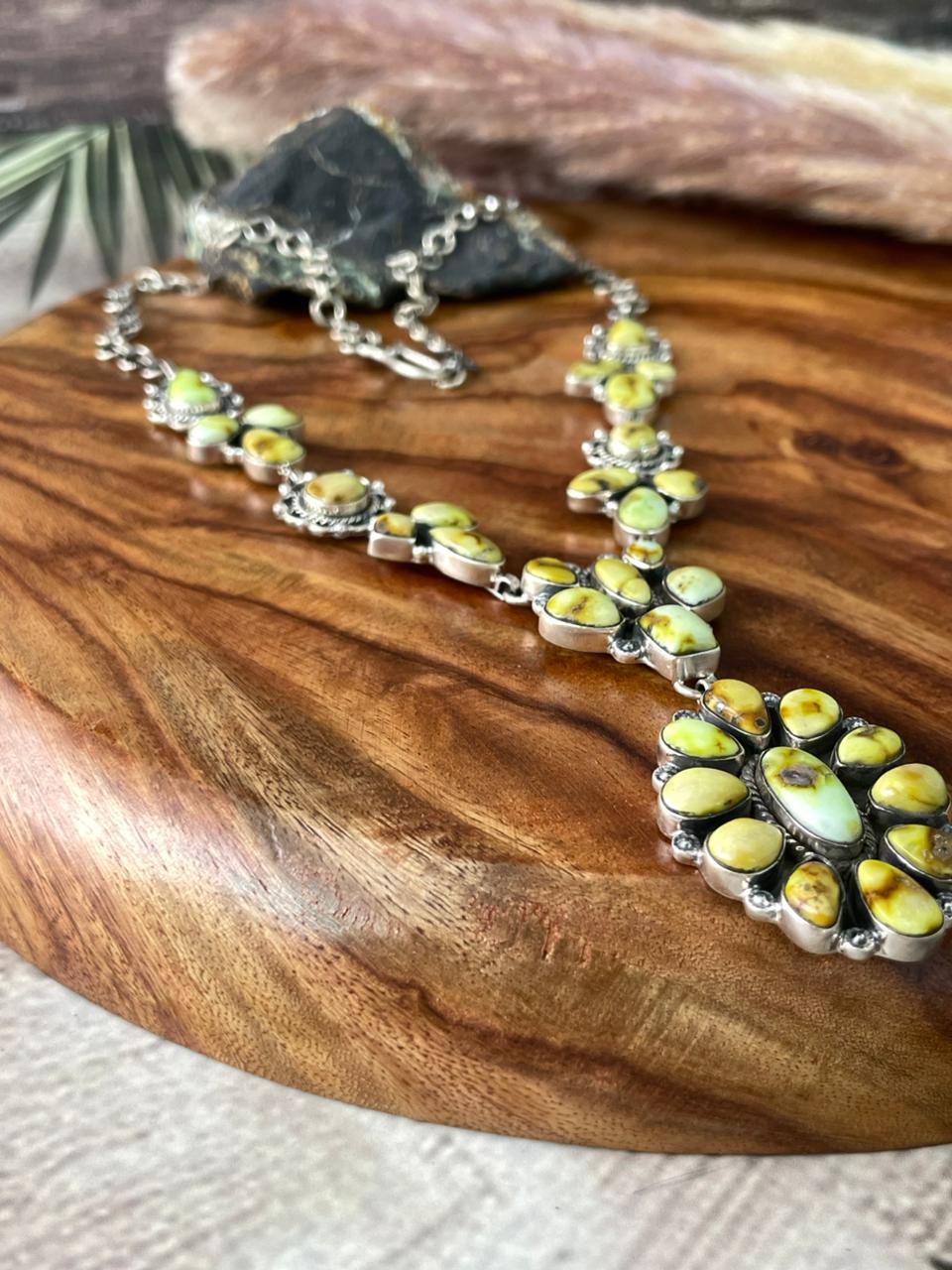Handmade Sterling Silver Palomino Turquoise Necklace "Signed Nizhoni"