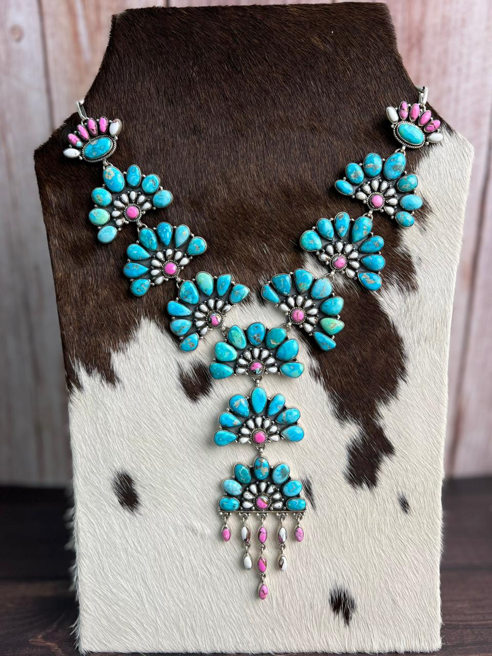 Handmade Sterling Silver Sierra Bella Turquoise with Cotton Candy Collection: Necklace "Signed Nizhoni"