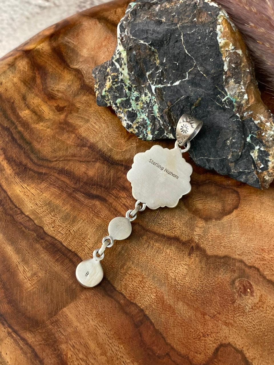 Handmade Sterling Silver Sierra Bella Turquoise with Cotton Candy Collection: Pendant "Signed Nizhoni"