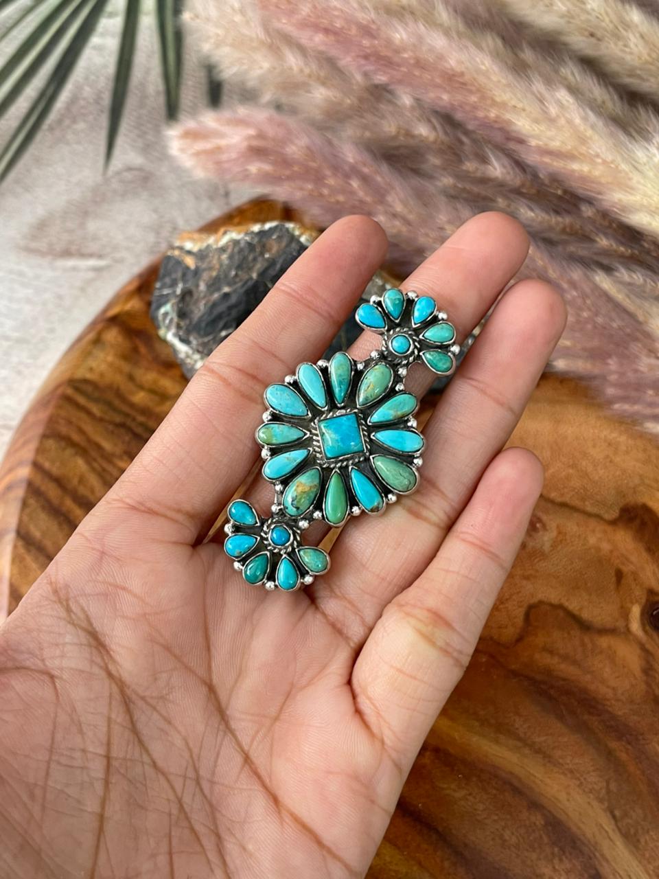 Handmade Sterling Silver Kingman Turquoise Adjustable Ring "Signed Nizhoni"
