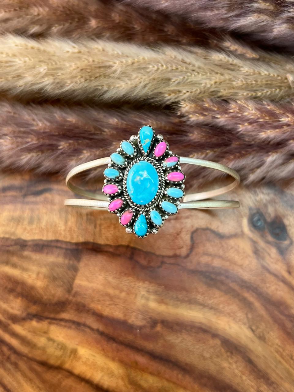 Handmade Sterling Silver Sierra Bella Turquoise with Cotton Candy Collection: Cuff Bracelet "Signed Nizhoni" (9)