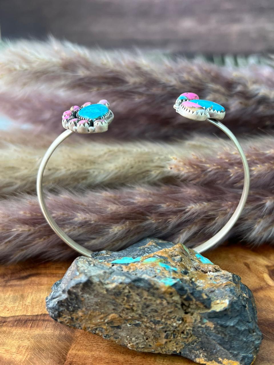 Handmade Sterling Silver Sierra Bella Turquoise with Cotton Candy Collection: Cuff Bracelet "Signed Nizhoni" (7)
