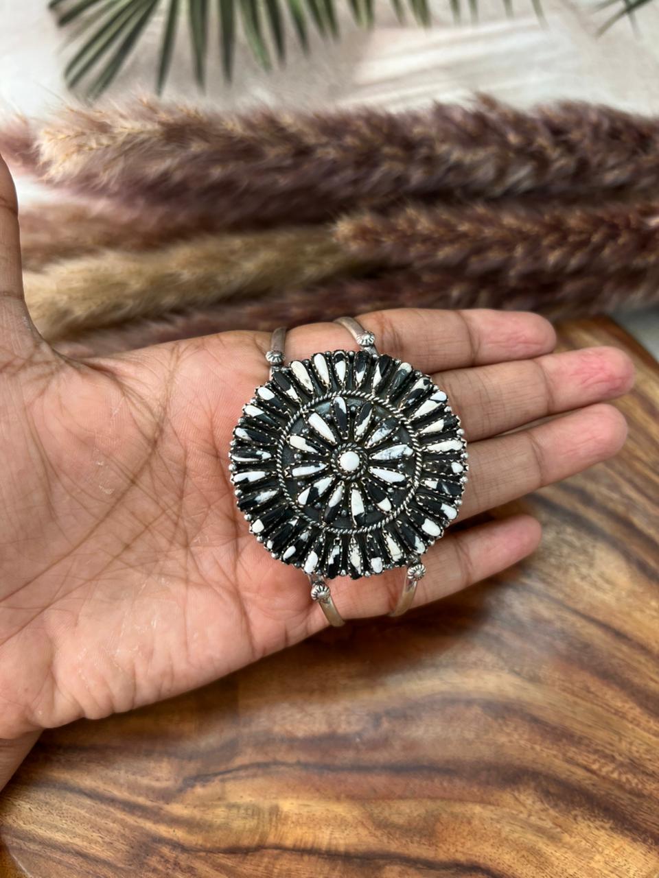 Handmade Sterling Silver White Buffalo Cuff Bracelet "Signed Nizhoni"