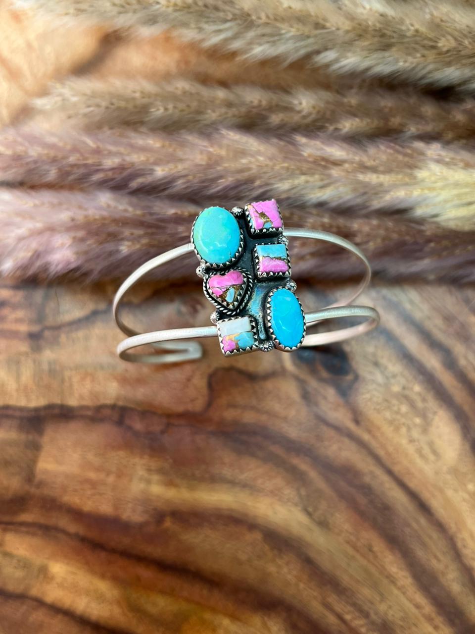 Handmade Sterling Silver Sierra Bella Turquoise with Cotton Candy Collection: Cuff Bracelet "Signed Nizhoni" (6)
