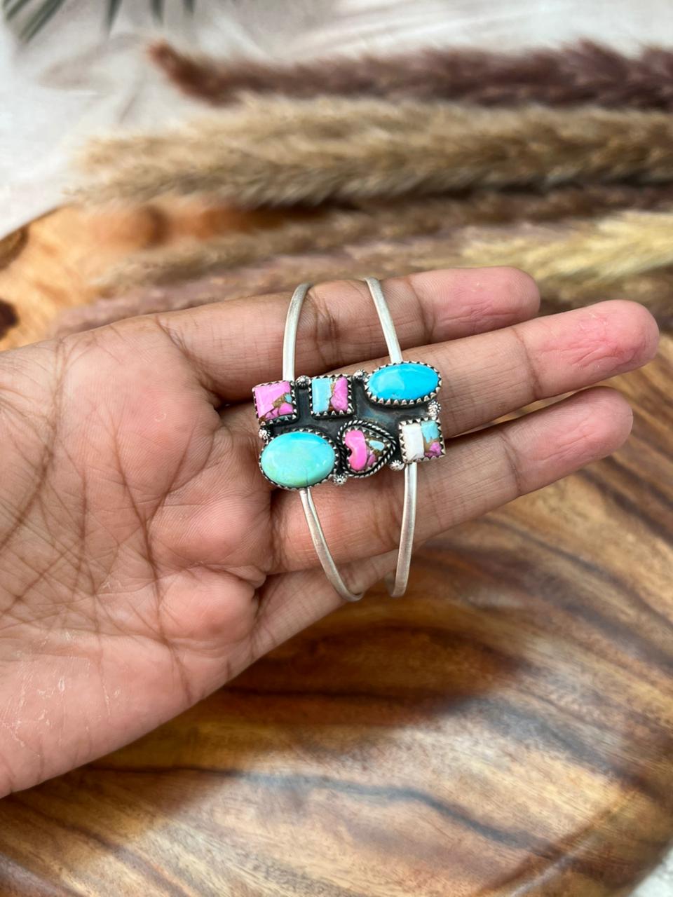 Handmade Sterling Silver Sierra Bella Turquoise with Cotton Candy Collection: Cuff Bracelet "Signed Nizhoni" (6)