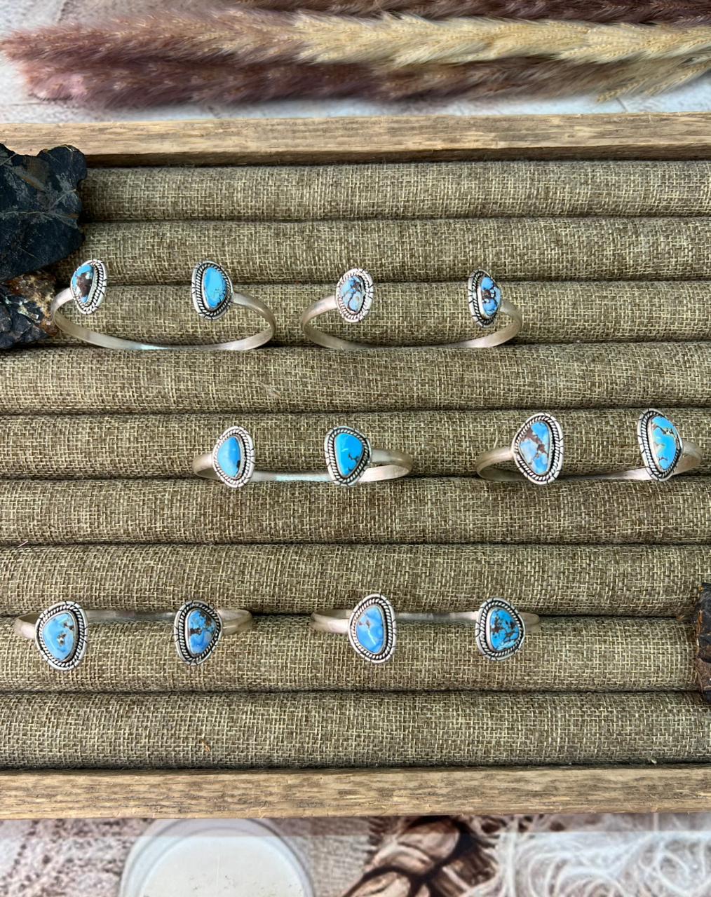 Handmade Sterling Silver Golden Hills Turquoise Cuff Bracelet "Signed Nizhoni"