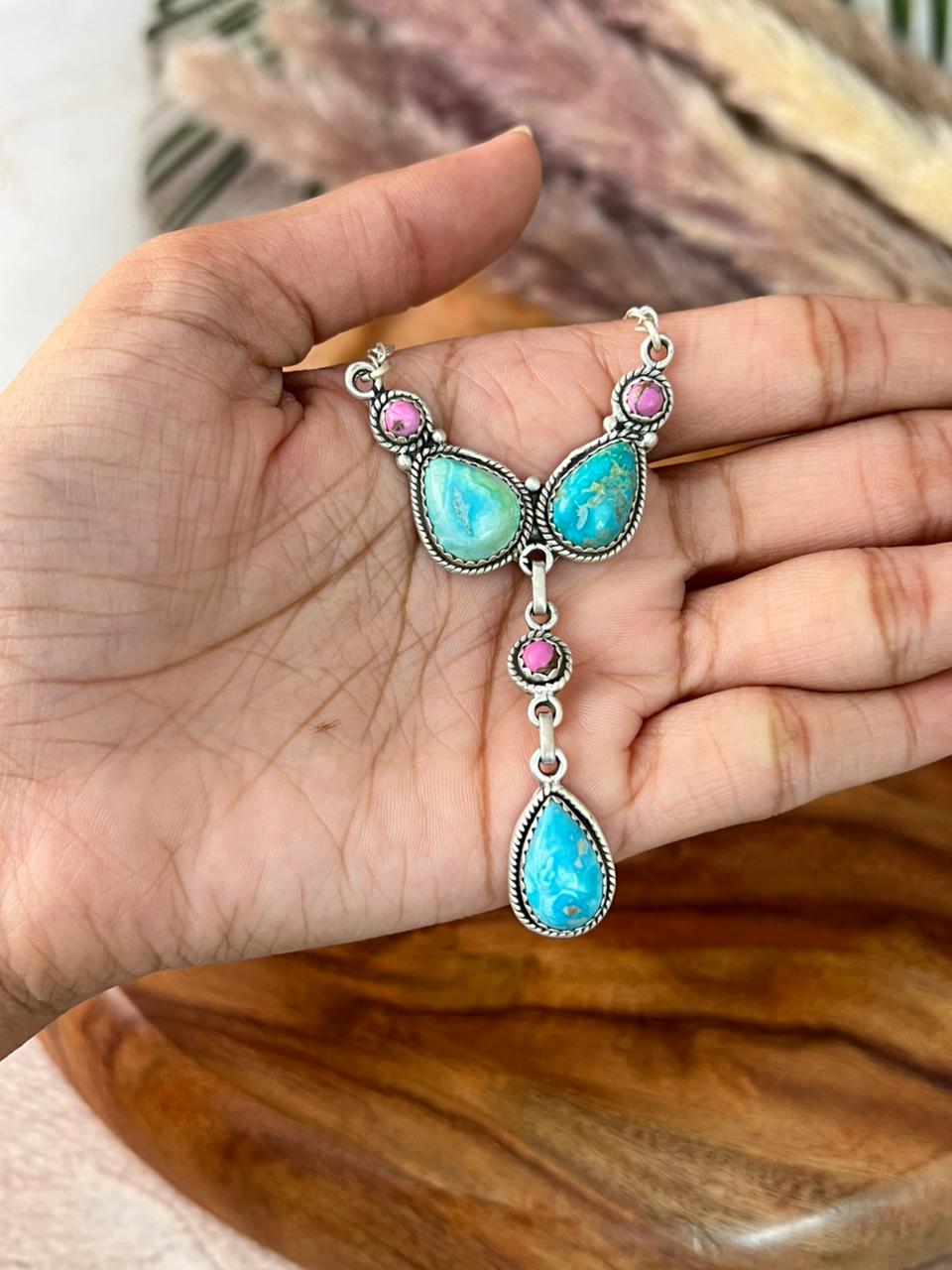 Handmade Sterling Silver Sierra Bella Turquoise with Cotton Candy Collection: Necklace "Signed Nizhoni"