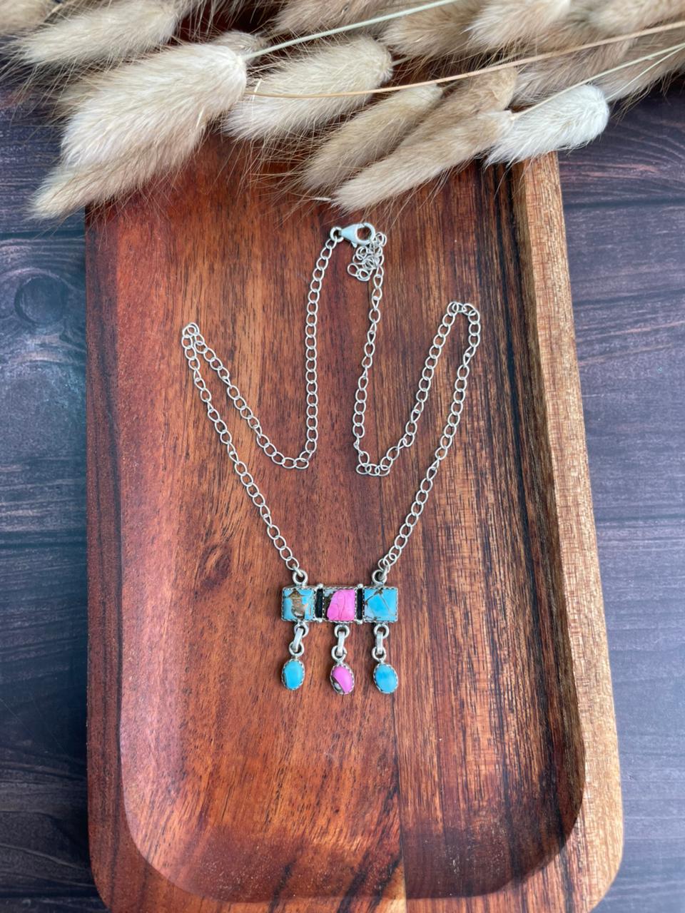 Handmade Sterling Silver Cotton Candy Bar Necklace "Signed Nizhoni"