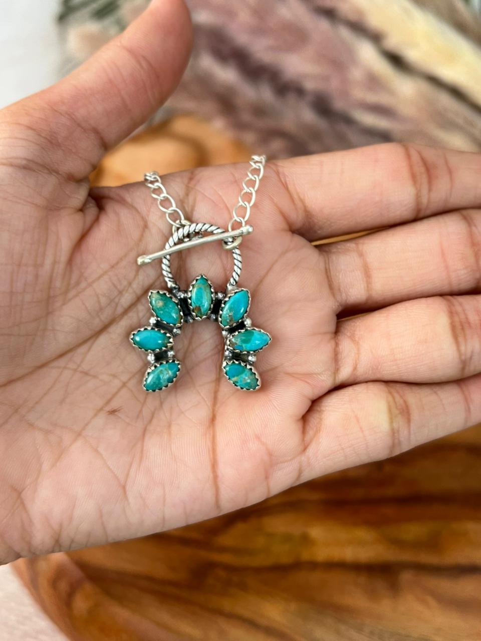Handmade Sterling Silver Kingman Turquoise Naja Necklace "Signed Nizhoni"