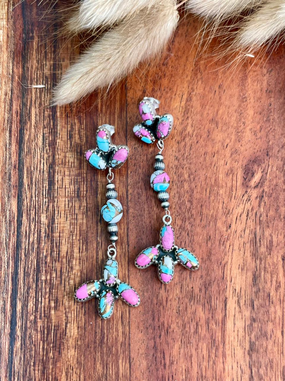 Handmade Sterling Silver Cotton Candy Post Dangle Earrings "Signed Nizhoni"