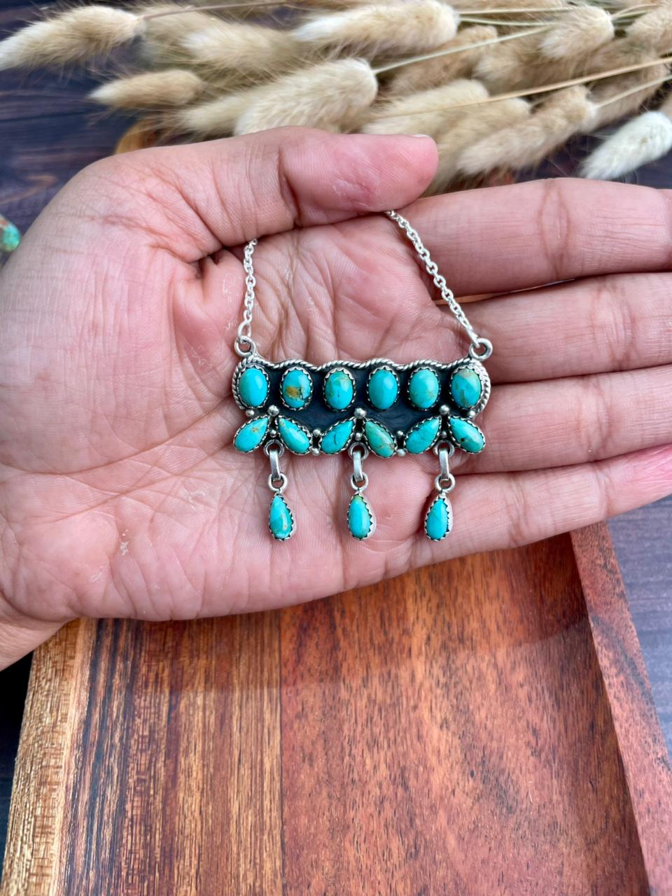 Handmade Sterling Silver Kingman Turquoise Necklace "Signed Nizhoni"