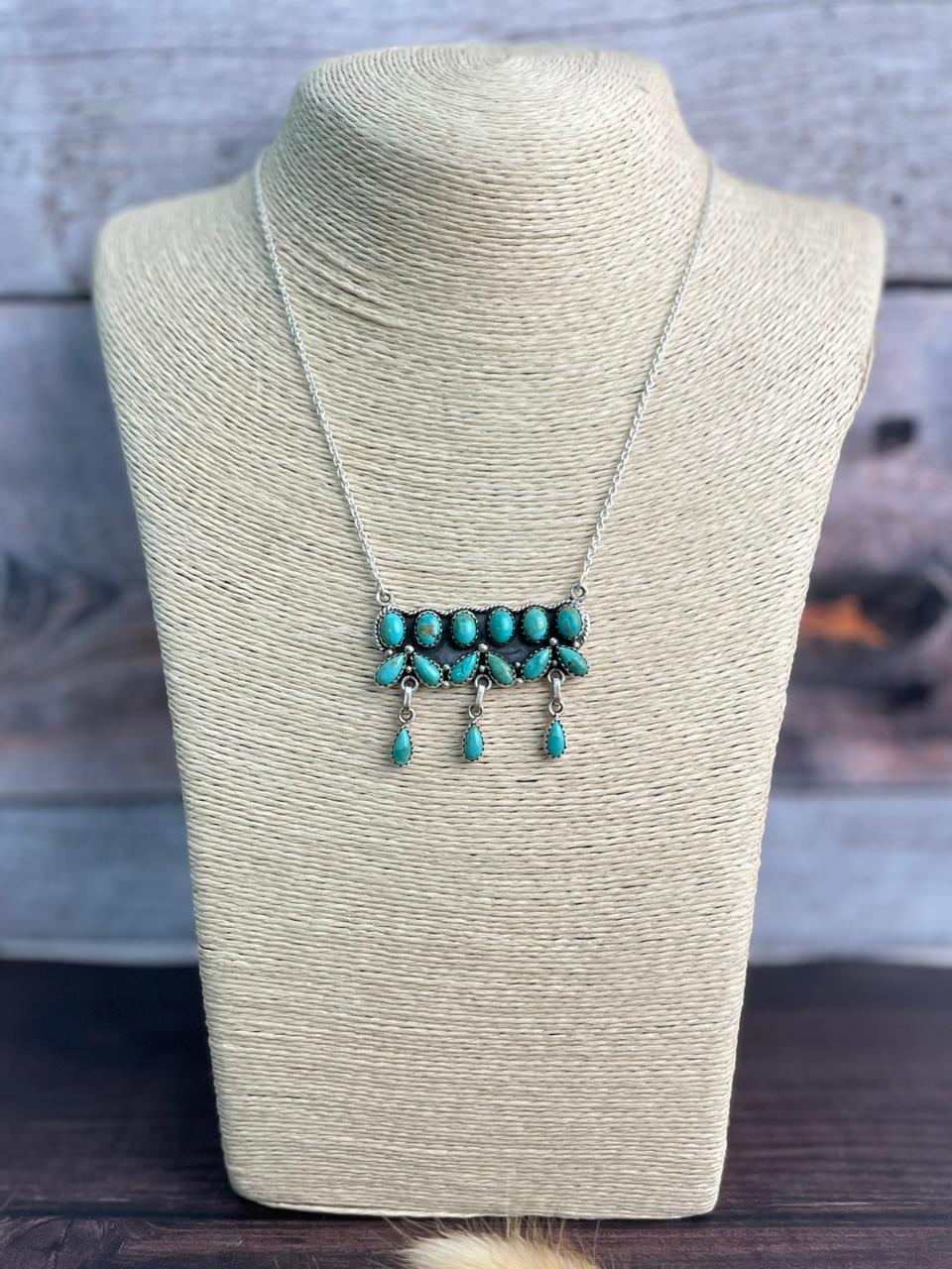 Handmade Sterling Silver Kingman Turquoise Necklace "Signed Nizhoni"