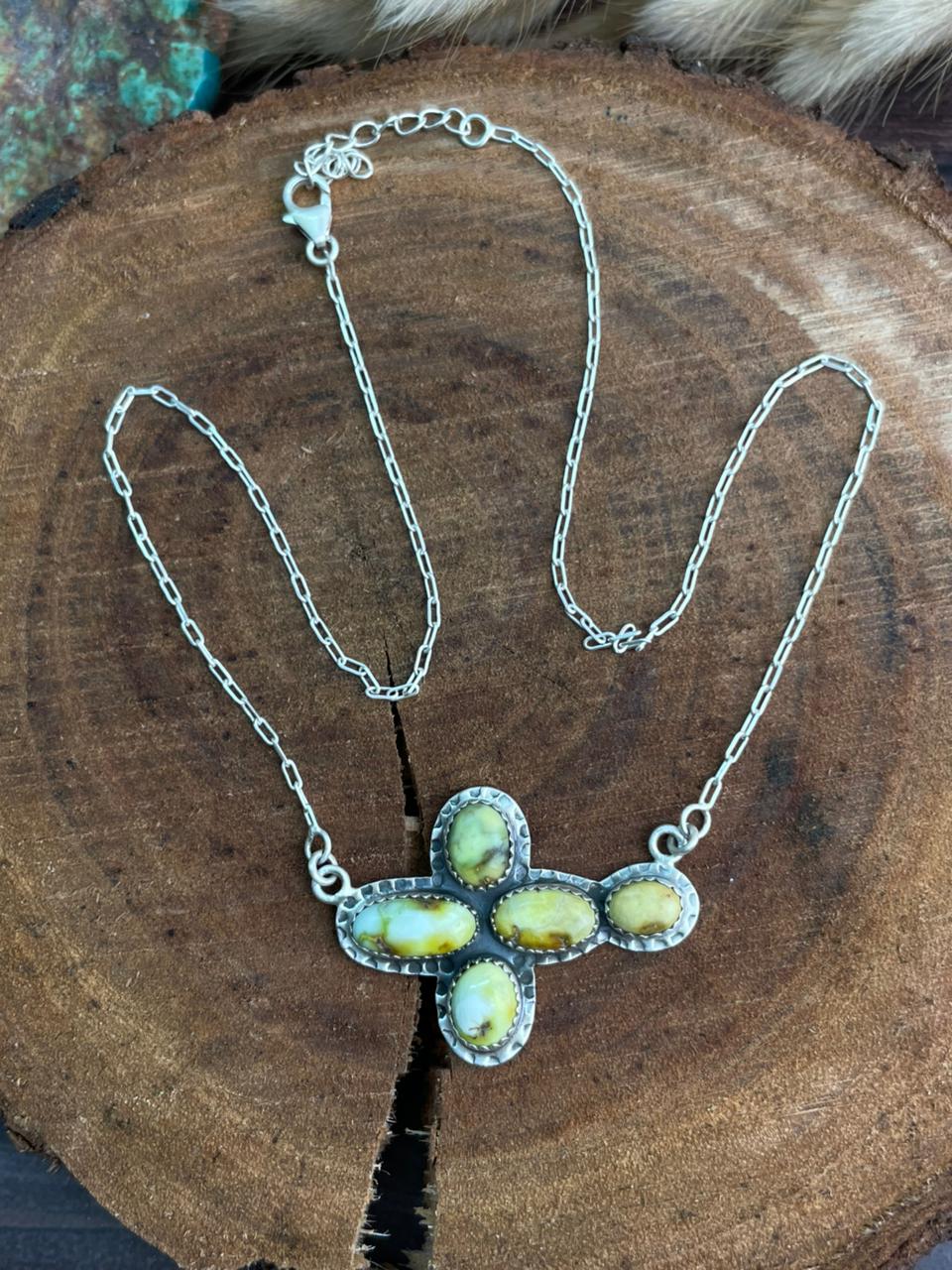 Handmade Sterling Silver Palomino Turquoise Necklace "Signed Nizhoni"