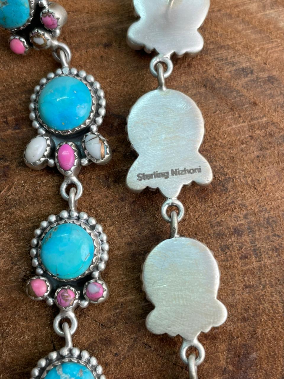 Handmade Sterling Silver Sierra Bella Turquoise with Cotton Candy Collection: Post Dangle Earrings "Signed Nizhoni" (3)