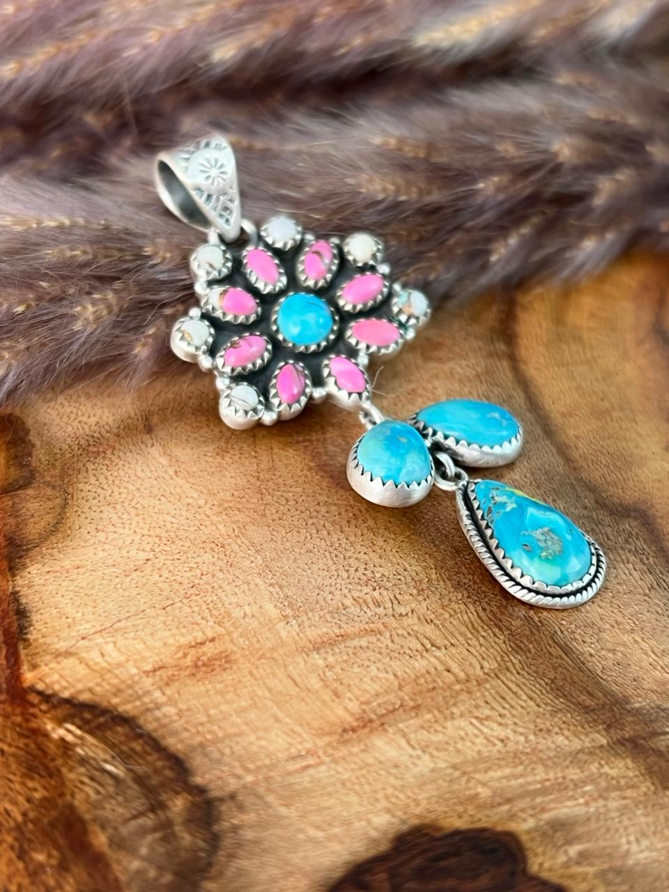 Handmade Sterling Silver Sierra Bella Turquoise with Cotton Candy Collection: Pendant "Signed Nizhoni"