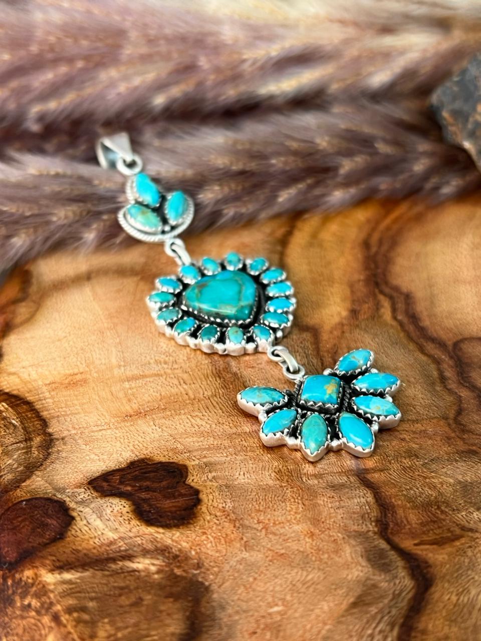 Handmade Sterling Silver Kingman Turquoise Heart Pendant "Signed Nizhoni"