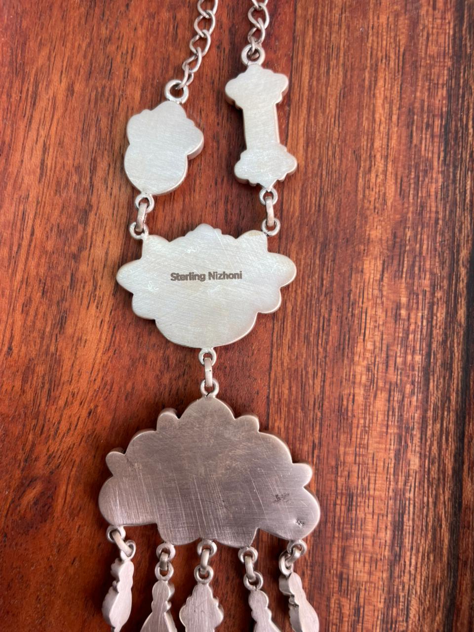 Handmade Sterling Silver Paloma Turquoise with Orange Mojave Necklace "Signed Nizhoni"