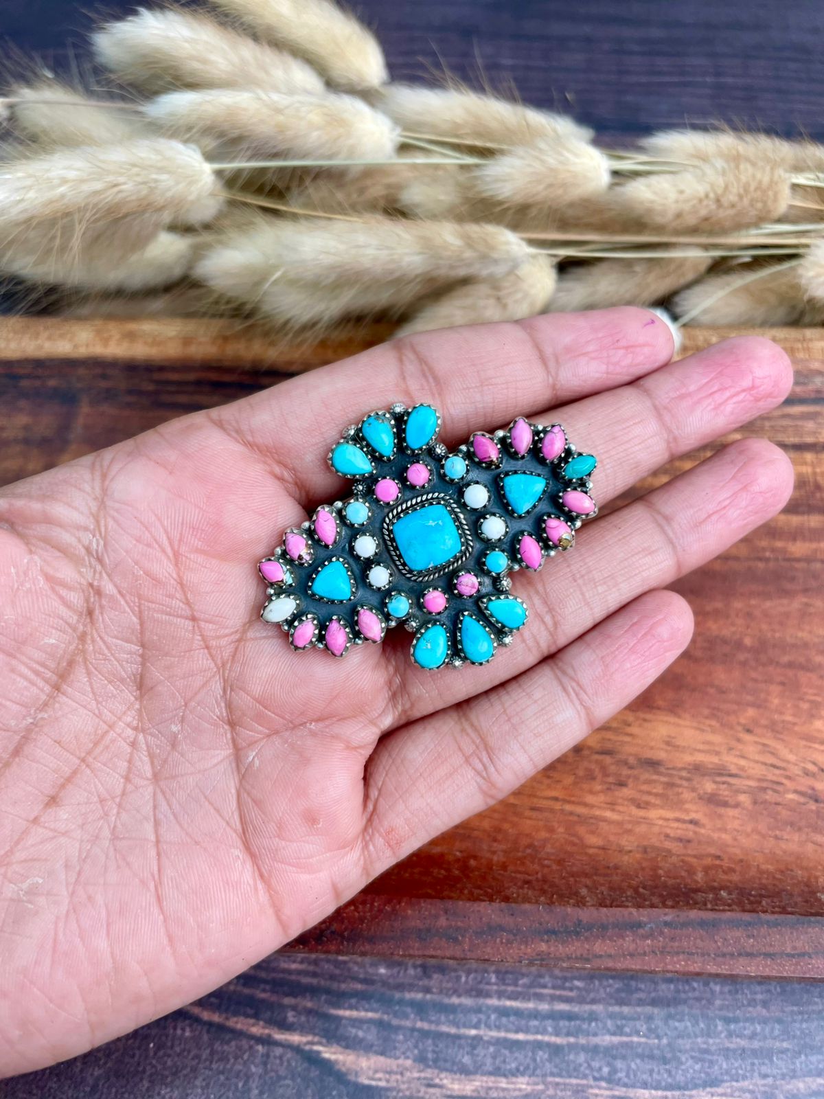 Handmade Sterling Silver Sierra Bella Turquoise with Cotton Candy Collection: Adjustable Ring "Signed Nizhoni"