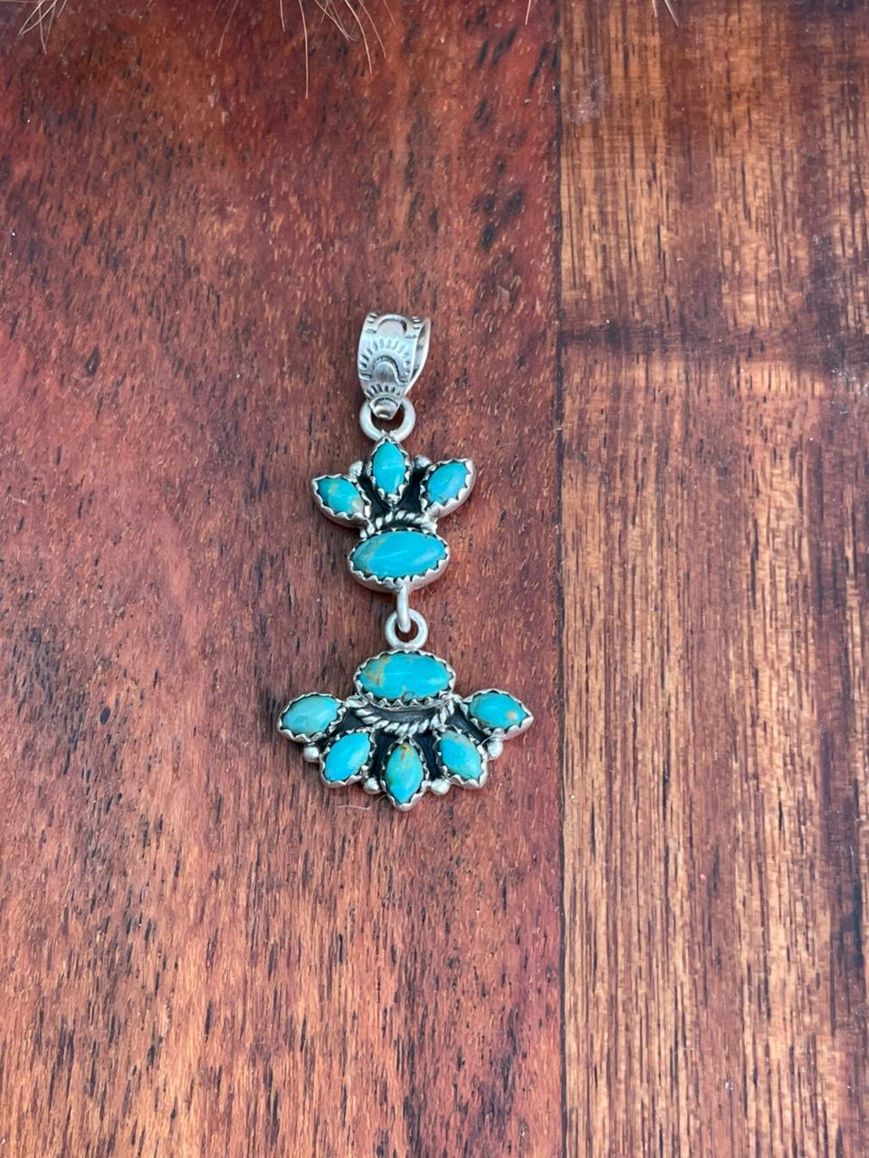 Handmade Sterling Silver Kingman Turquoise Pendant "Signed Nizhoni"