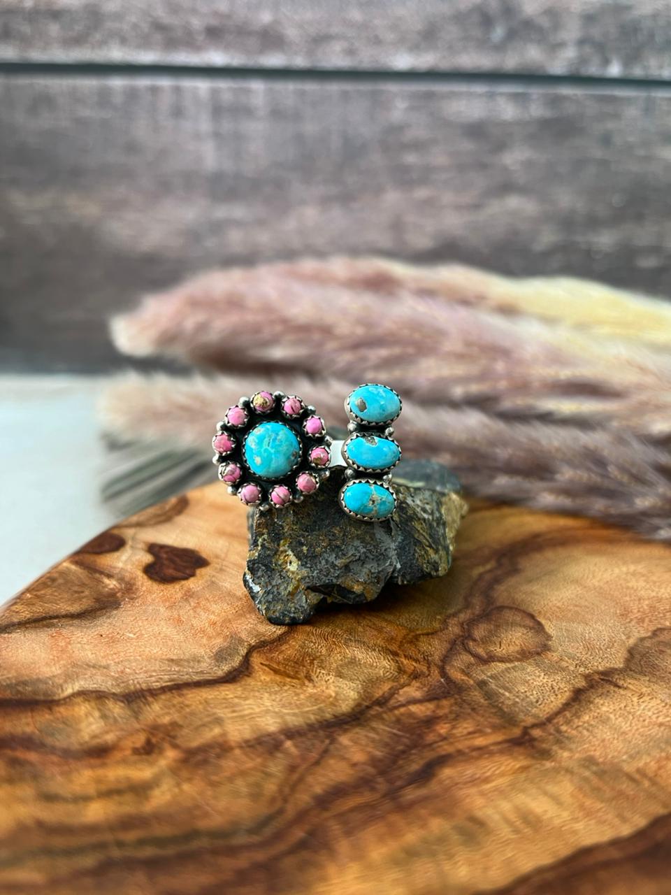 Handmade Sterling Silver Sierra Bella Turquoise with Cotton Candy Collection: Adjustable Ring "Signed Nizhoni" (5)