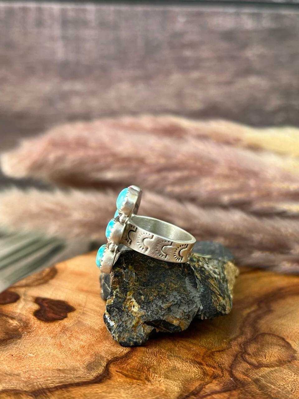 Handmade Sterling Silver Sierra Bella Turquoise with Cotton Candy Collection: Adjustable Ring "Signed Nizhoni" (5)