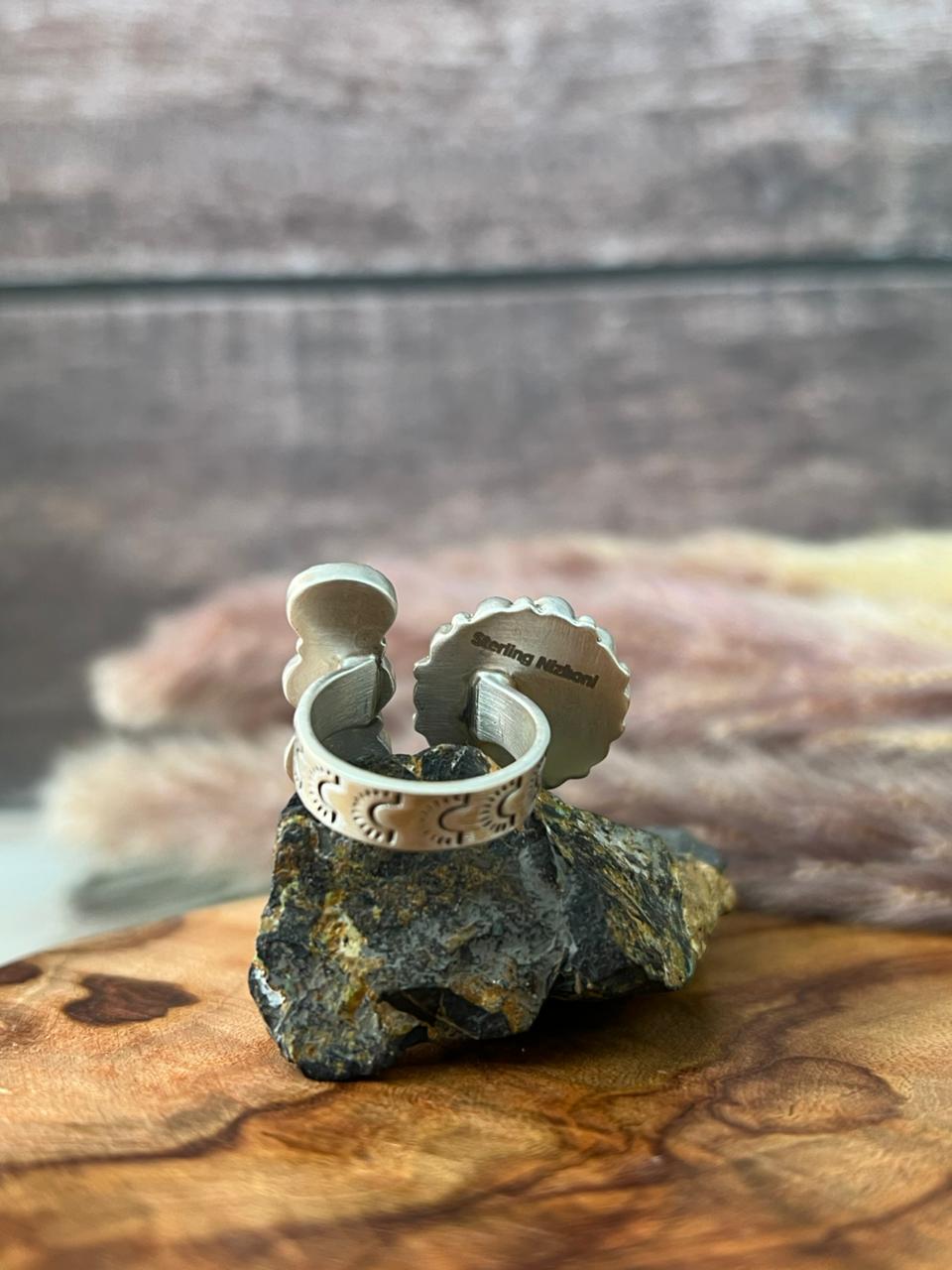 Handmade Sterling Silver Sierra Bella Turquoise with Cotton Candy Collection: Adjustable Ring "Signed Nizhoni" (5)