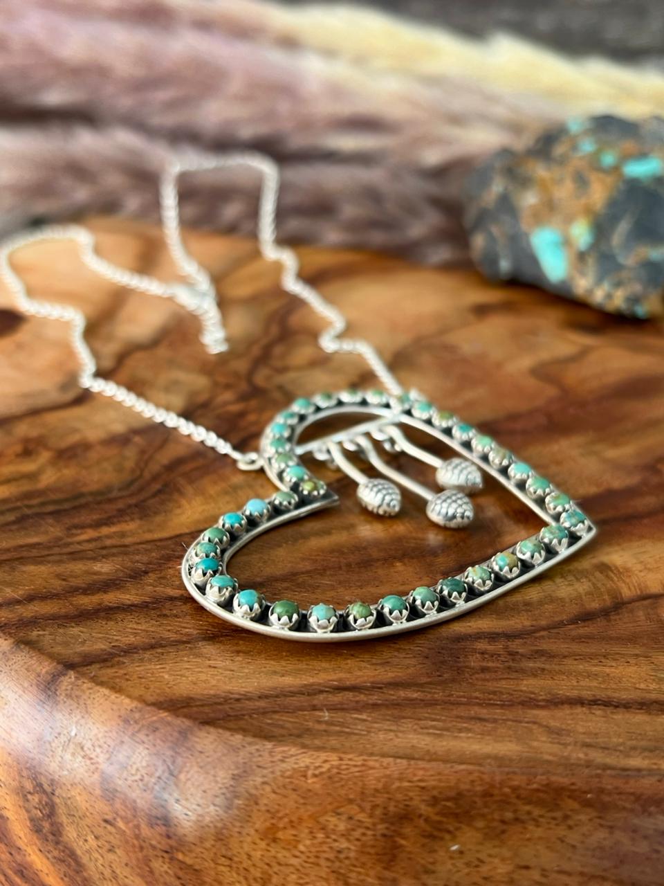 Handmade Sterling Silver Kingman Turquoise Heart Necklace "Signed Nizhoni"
