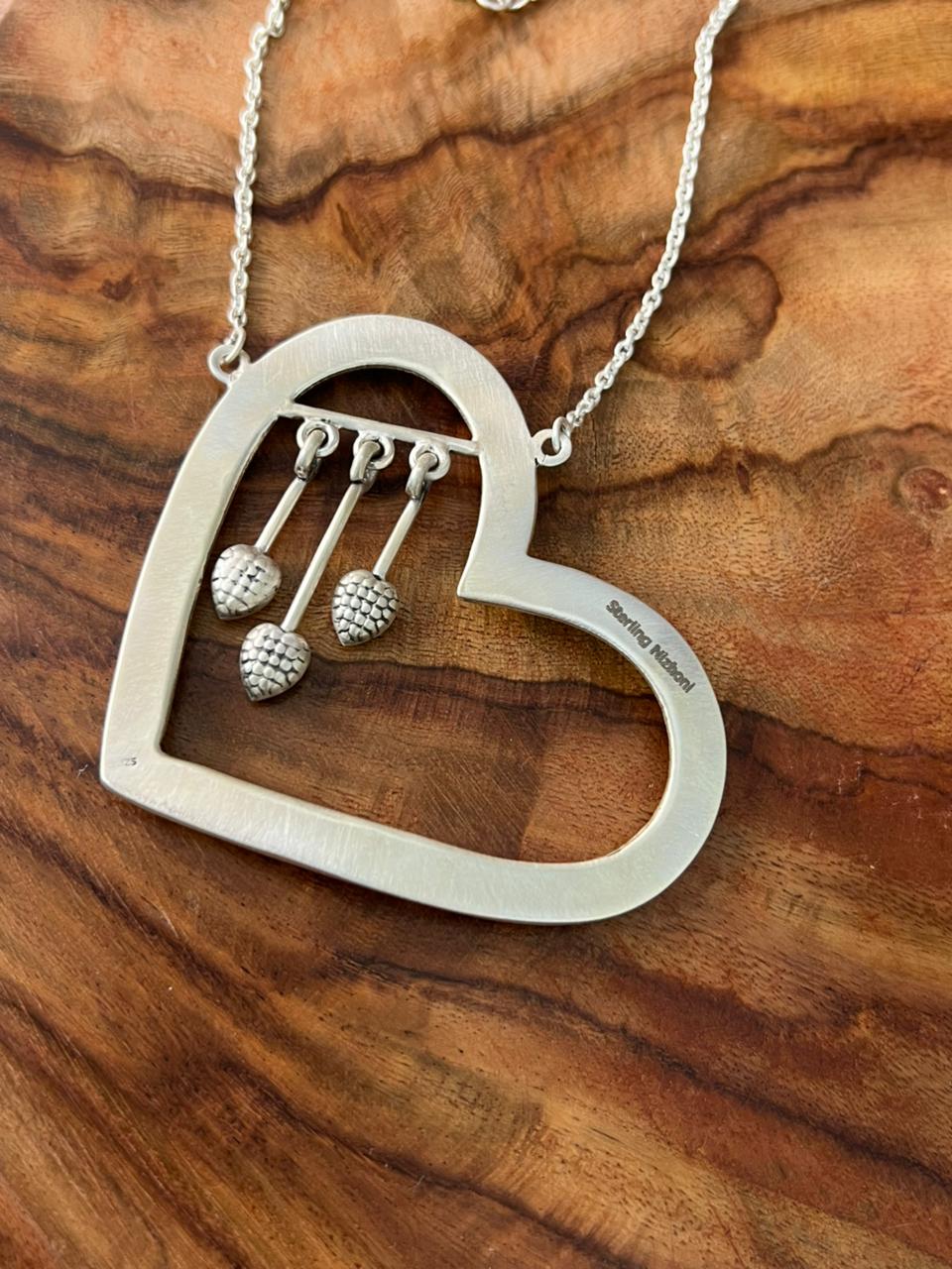 Handmade Sterling Silver Kingman Turquoise Heart Necklace "Signed Nizhoni"