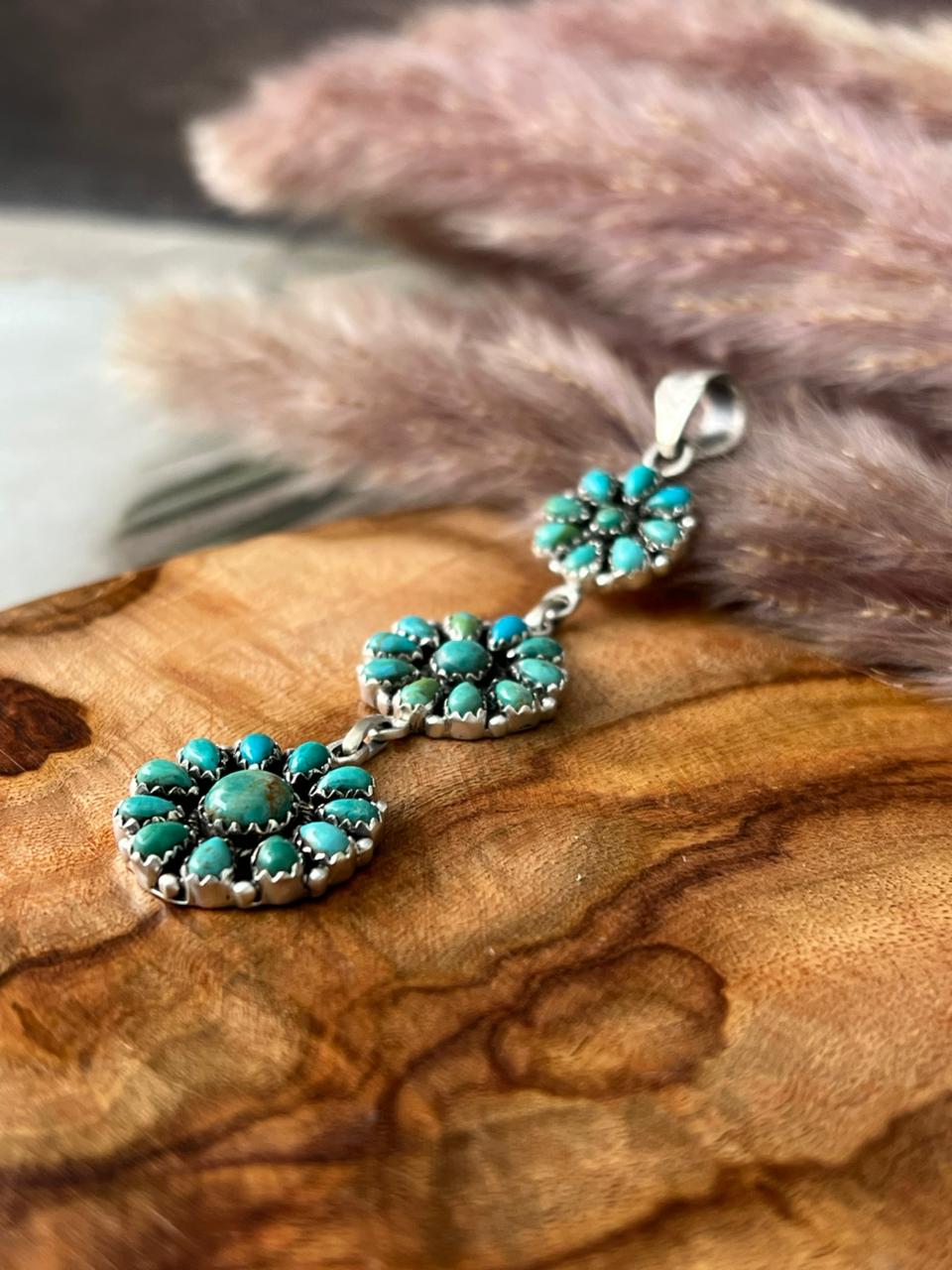 Handmade Sterling Silver Kingman Turquoise Pendant "Signed Nizhoni"
