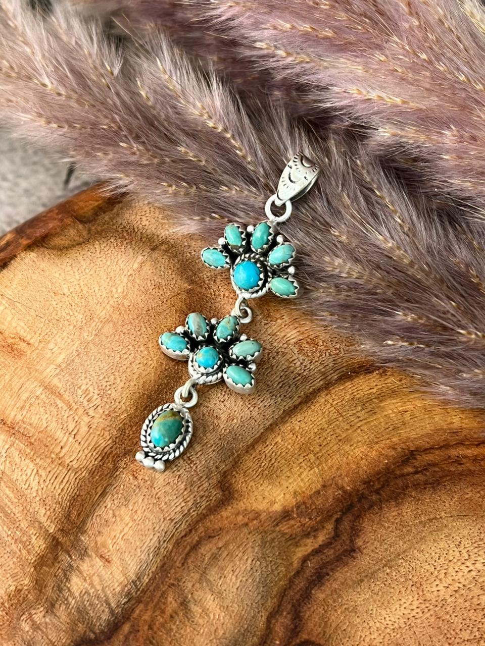 Handmade Sterling Silver Kingman Turquoise Pendant "Signed Nizhoni"