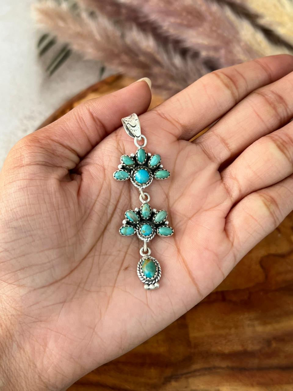 Handmade Sterling Silver Kingman Turquoise Pendant "Signed Nizhoni"