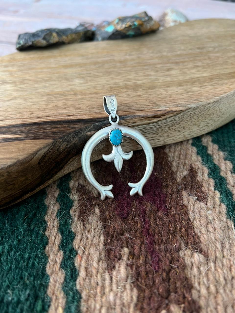 Handmade Sterling Silver Kingman Turquoise Naja Pendant "Signed Nizhoni"