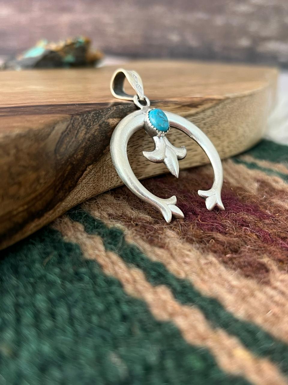 Handmade Sterling Silver Kingman Turquoise Naja Pendant "Signed Nizhoni"