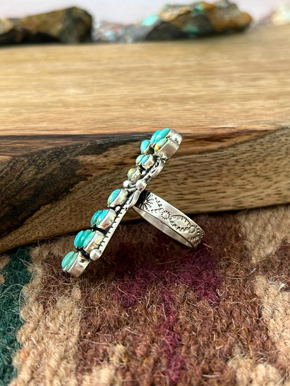 Handmade Sterling Silver Kingman Turquoise Adjustable Ring "Signed Nizhoni"