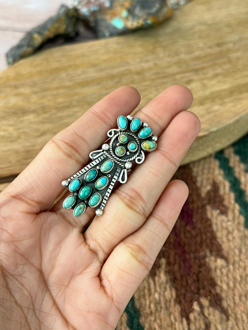 Handmade Sterling Silver Kingman Turquoise Adjustable Ring "Signed Nizhoni"