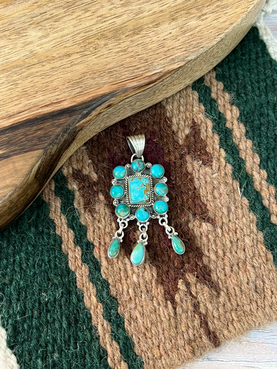Handmade Sterling Silver Royston Ribbon with Kingman Turquoise Pendant "Signed Nizhoni"